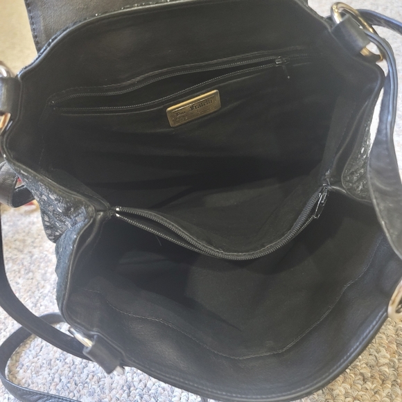 Vintage Due Fratelli Leather Black Shimmer Shoulder Bag - Picture 7 of 10